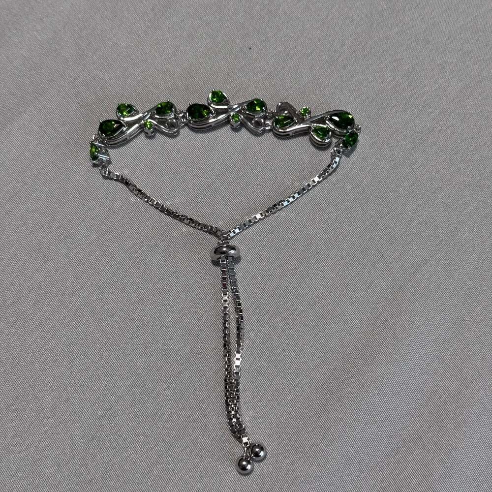 JTV Sterling Silver Green Gemstone Adjustable Bolo Bracelet